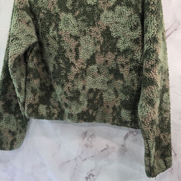 Prana Sweatshirt Women Medium Green Camo Sherpa Teddy Polar Escape Kangaroo Crew - Picture 6 of 11